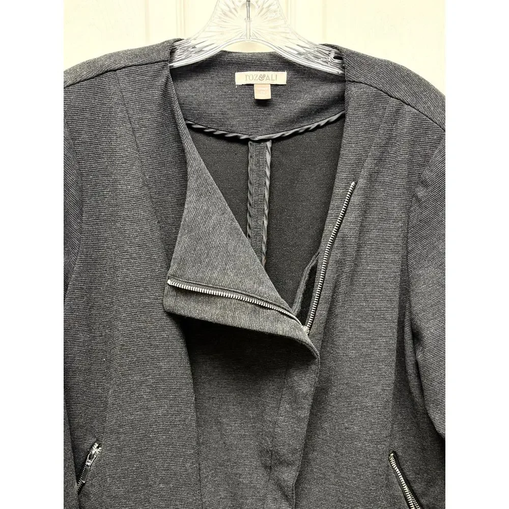 Roz & Ali Jacket Women’s 2X Charcoal Moto Ponte Knit Zipper Plus Size